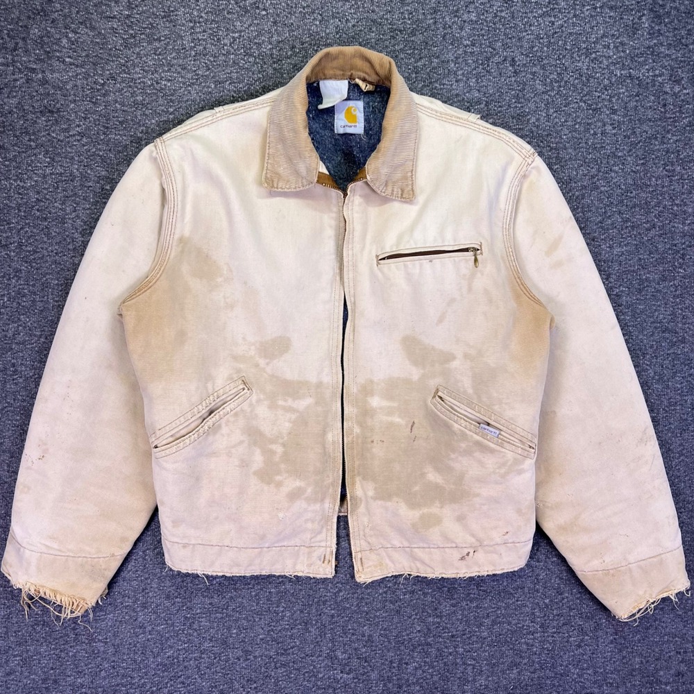 Carhartt Detroit Jacket L Tan Distressed Blanket Lined Workwear Vintage Thrashed